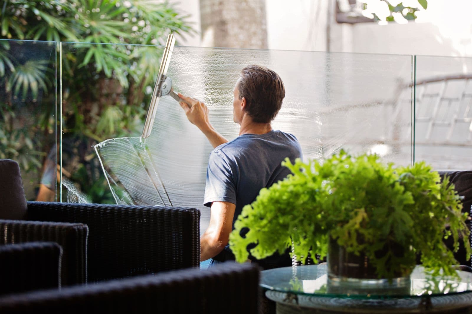 Cleaning a sign and a shopfront