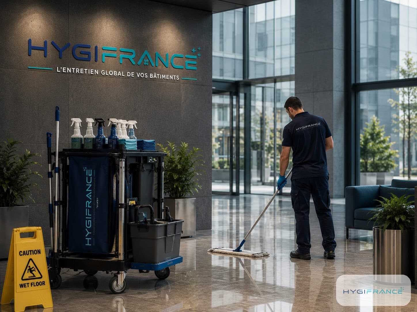 HYGIFRANCE agent maintaining a building lobby
