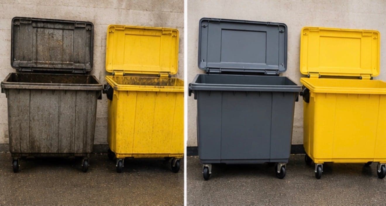Conteneurs à déchets avant et après nettoyage