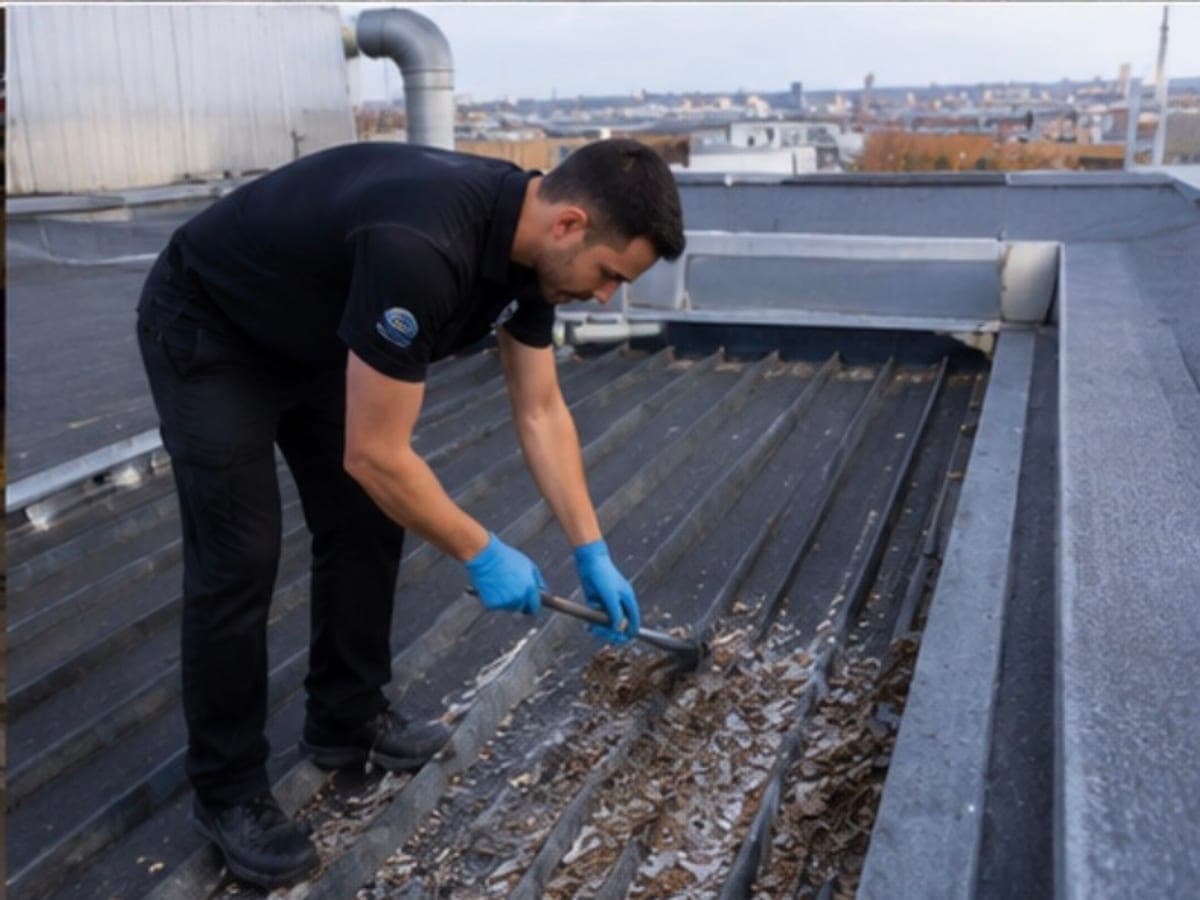 Nettoyage de fientes de pigeons sur une toiture