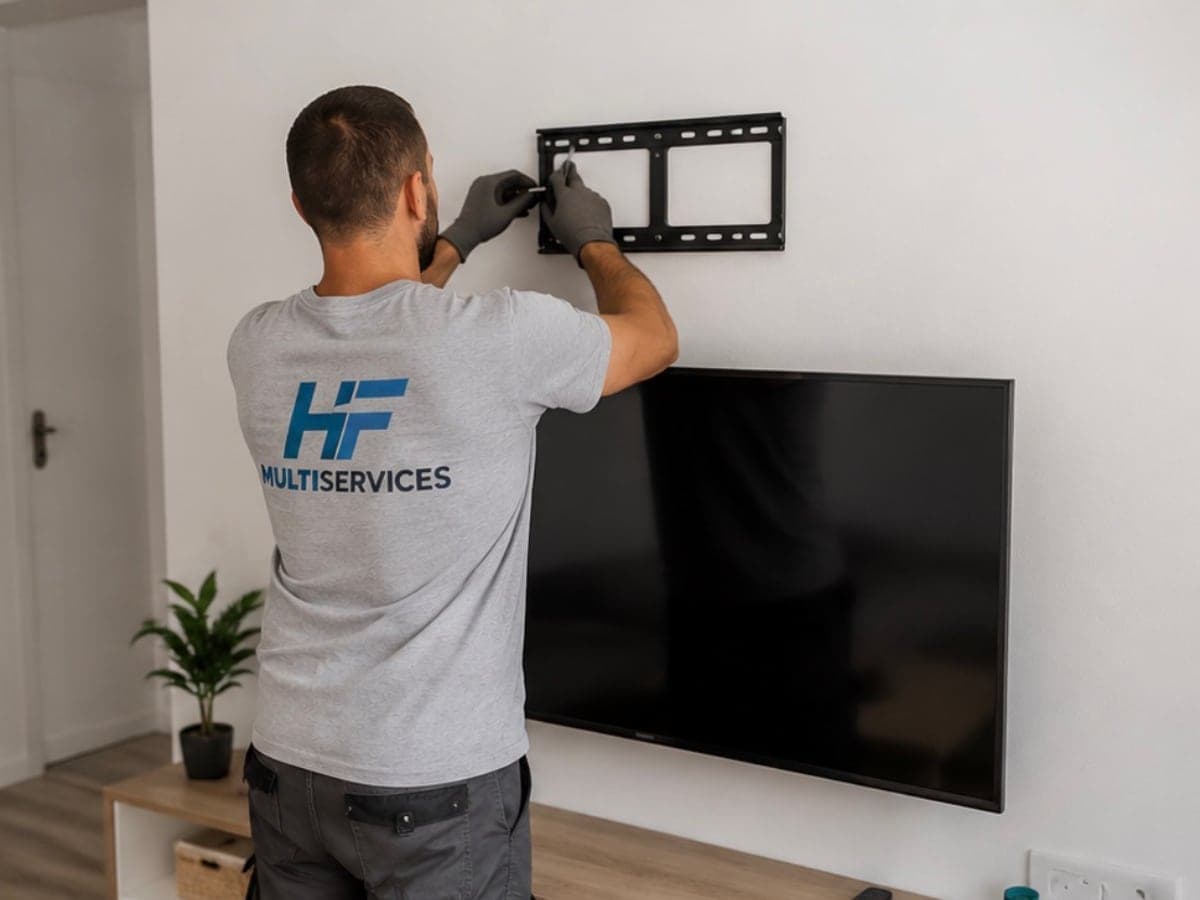 Technicien multiservices HYGIFRANCE réalisant une pose murale